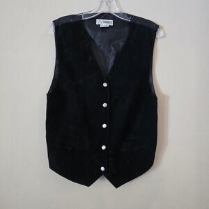 BB Dakota Leatherwear Mens Black Suede Leather Vest Silver Button Cinch Back S